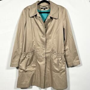 Classic Business Capsule Long Button Front Cotton Trench Coat‎ Beige Women’s XL